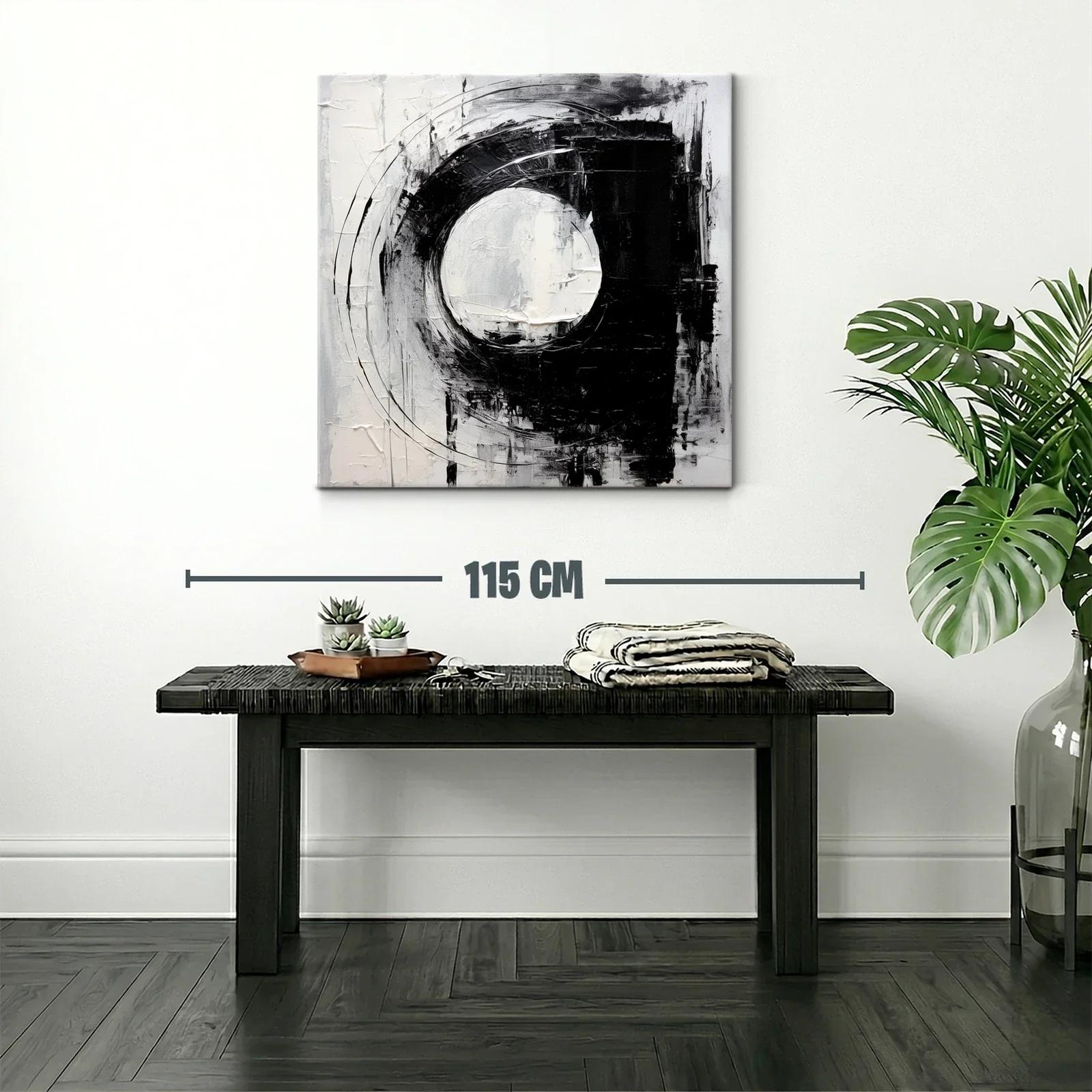Cuadro abstracto con formas circulares en tonos blanco y negro — miniatura 2