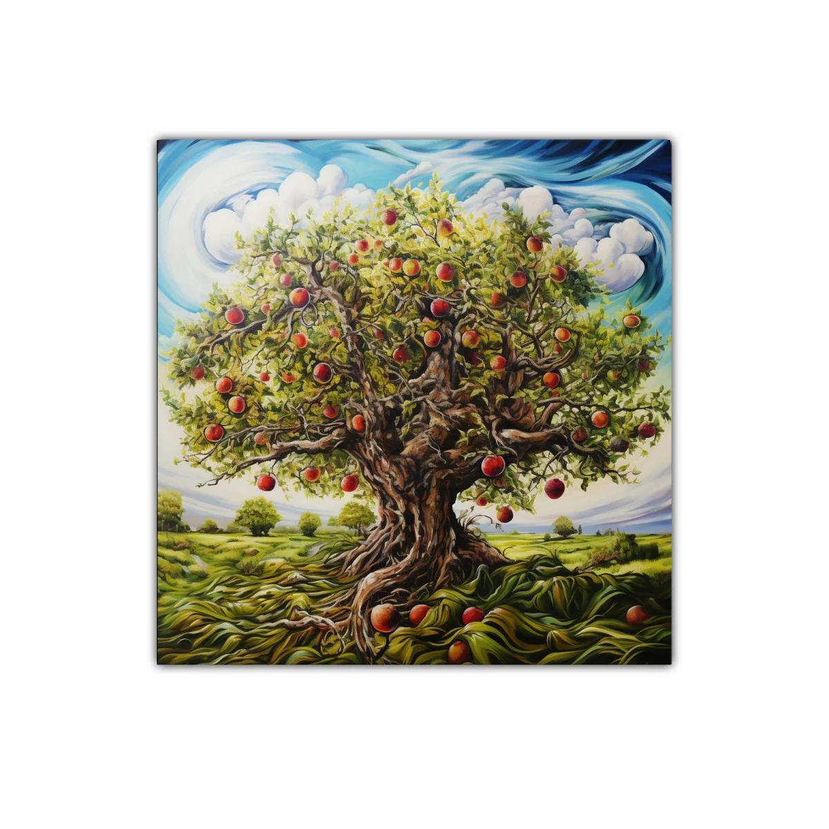 Árbol frutal exuberante con manzanas rojas maduras