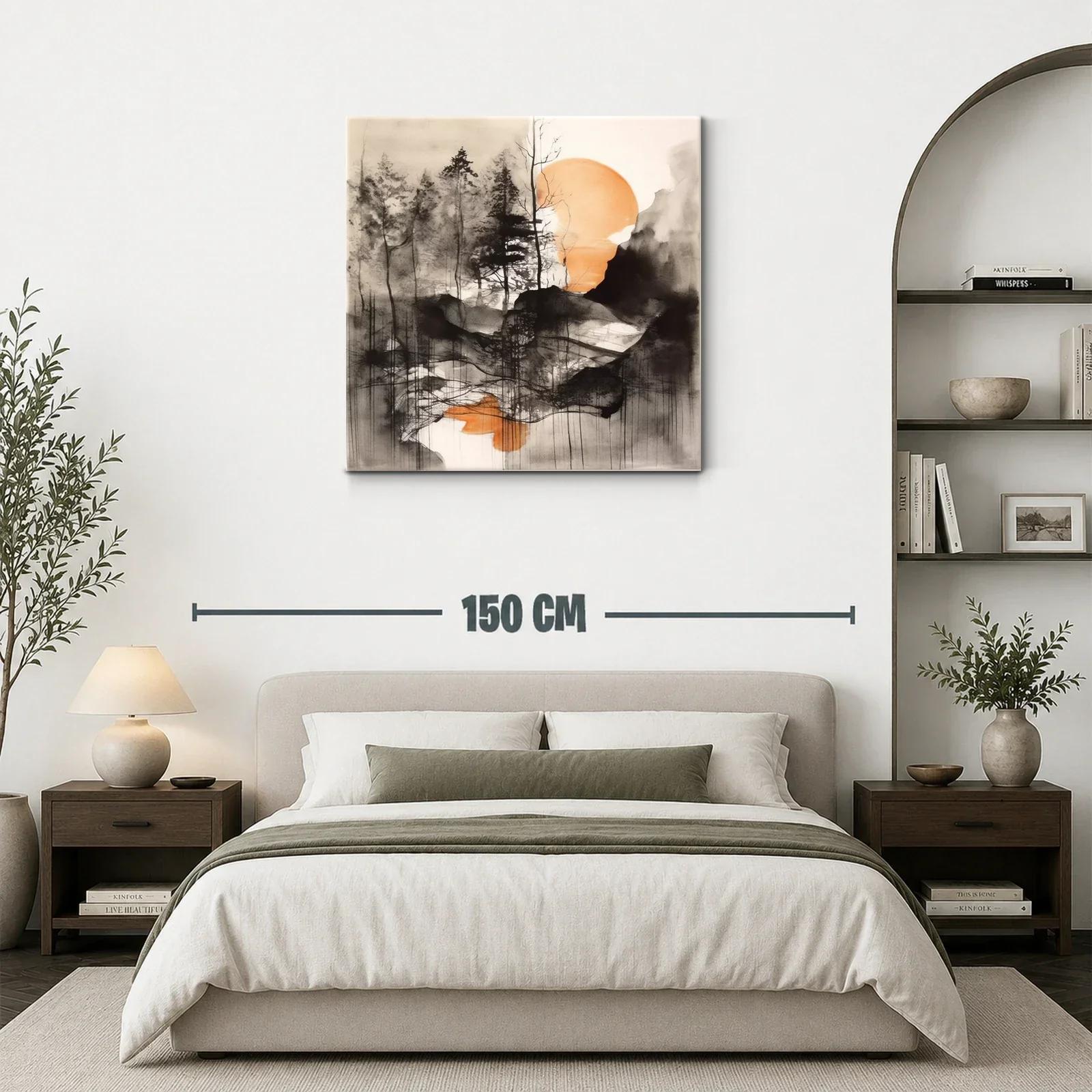 Paisaje abstracto con árboles y sol anaranjado al fondo — miniatura 3