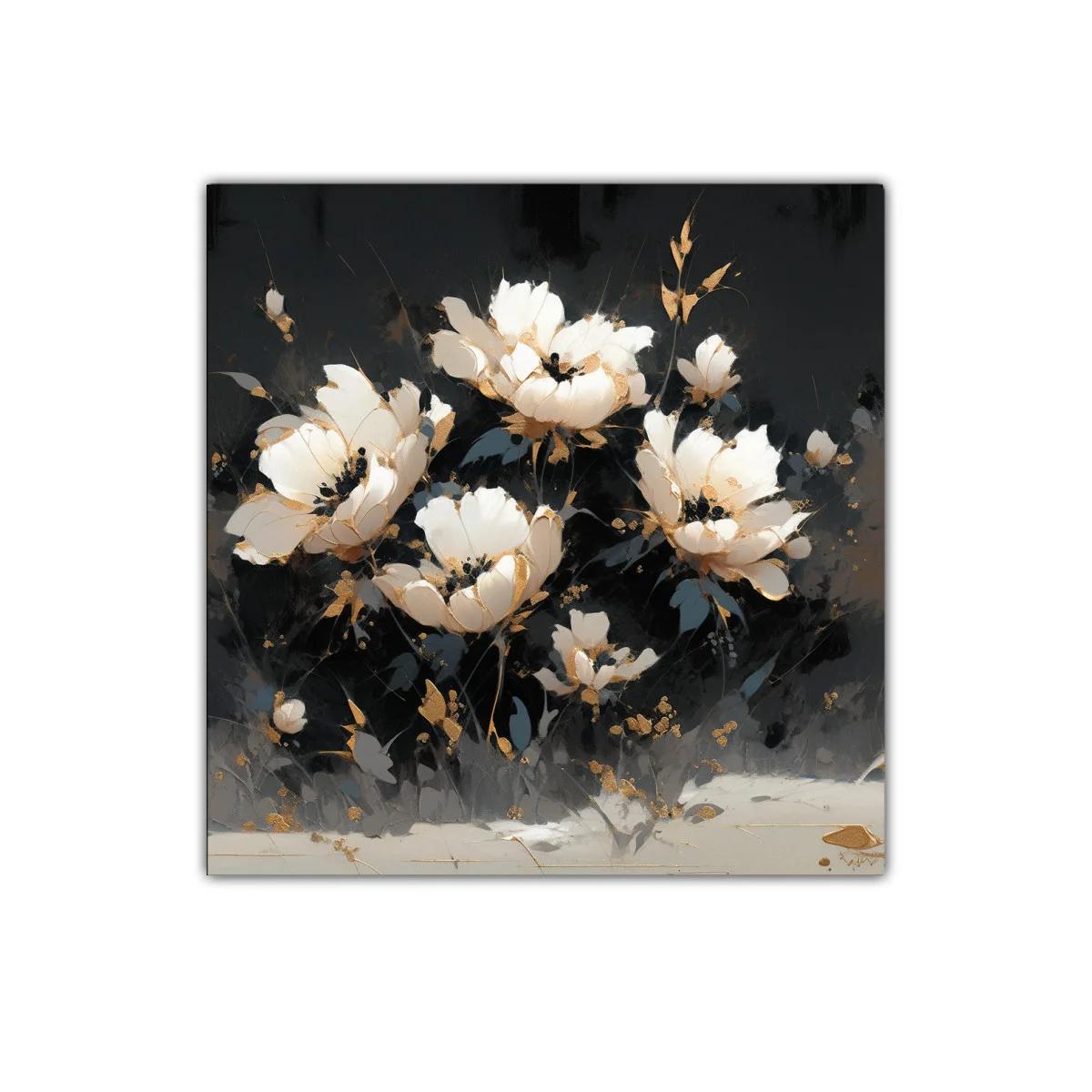 Cuadro decorativo con flores blancas y detalles dorados — imagen principal
