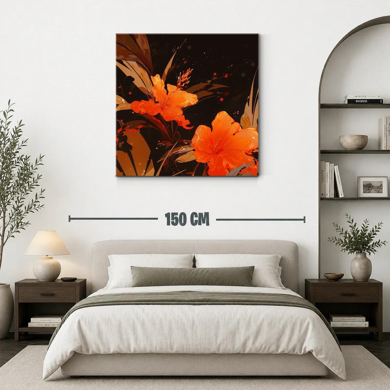 Cuadro floral vibrante en tonos cálidos y oscuros — miniatura 3