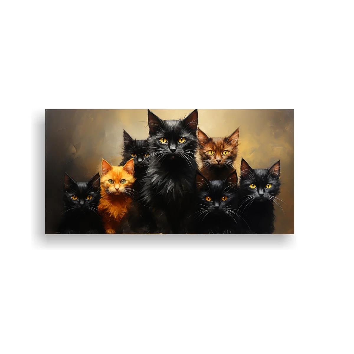 Cuadro grupo de gatos de pelo largo con ojos amarillos