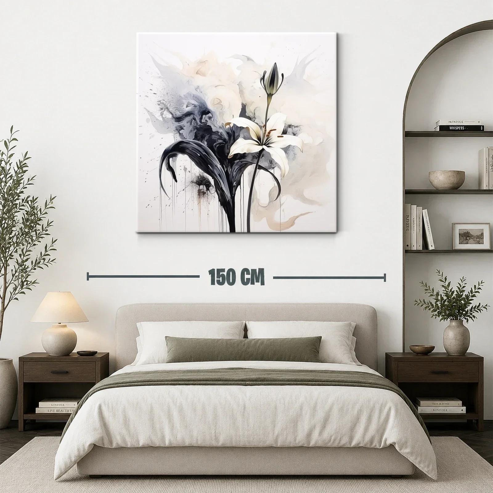 Cuadro floral elegante con lirio blanco y contraste en tonos neutros — miniatura 3