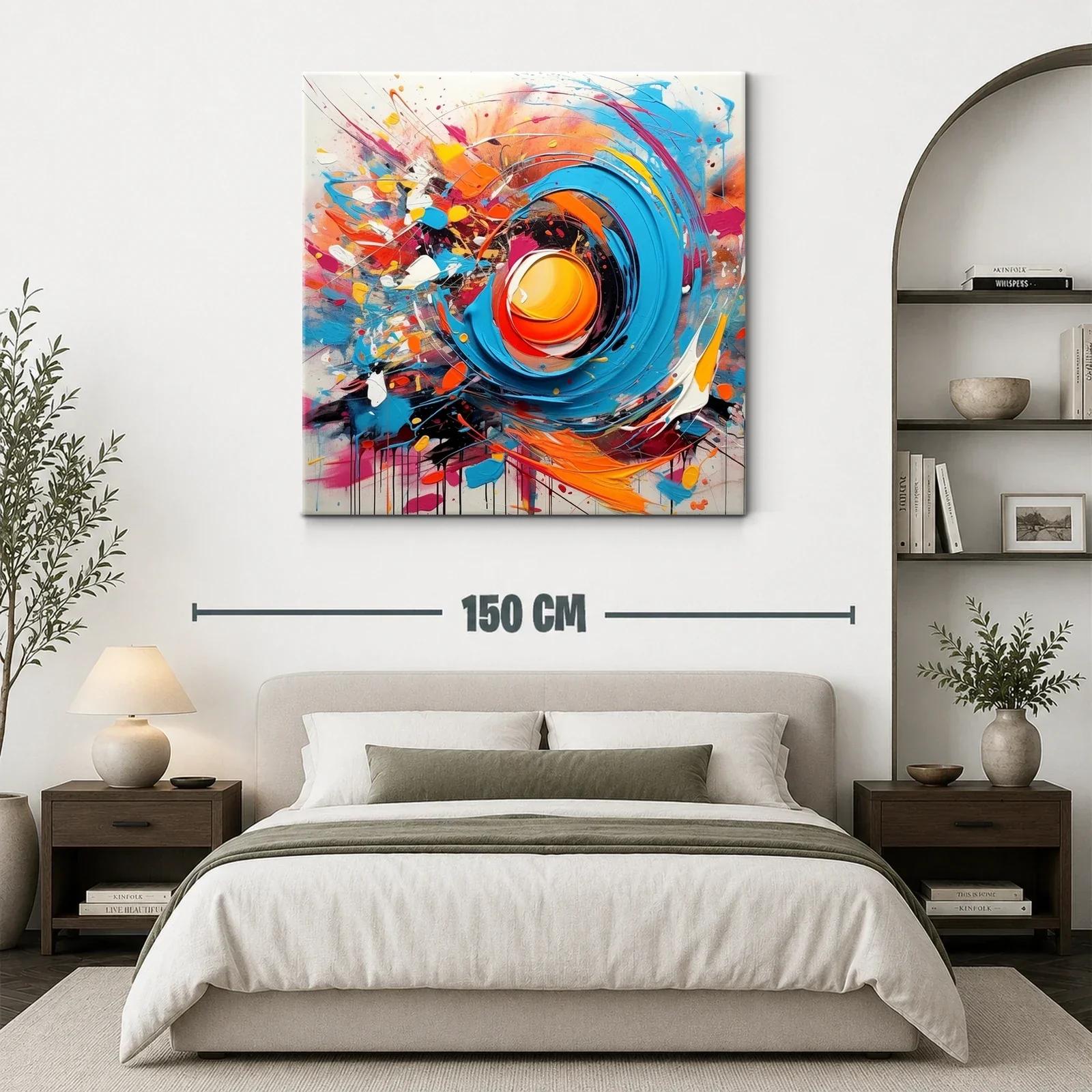 Cuadro abstracto en vibrantes tonos azules y naranjas — miniatura 3