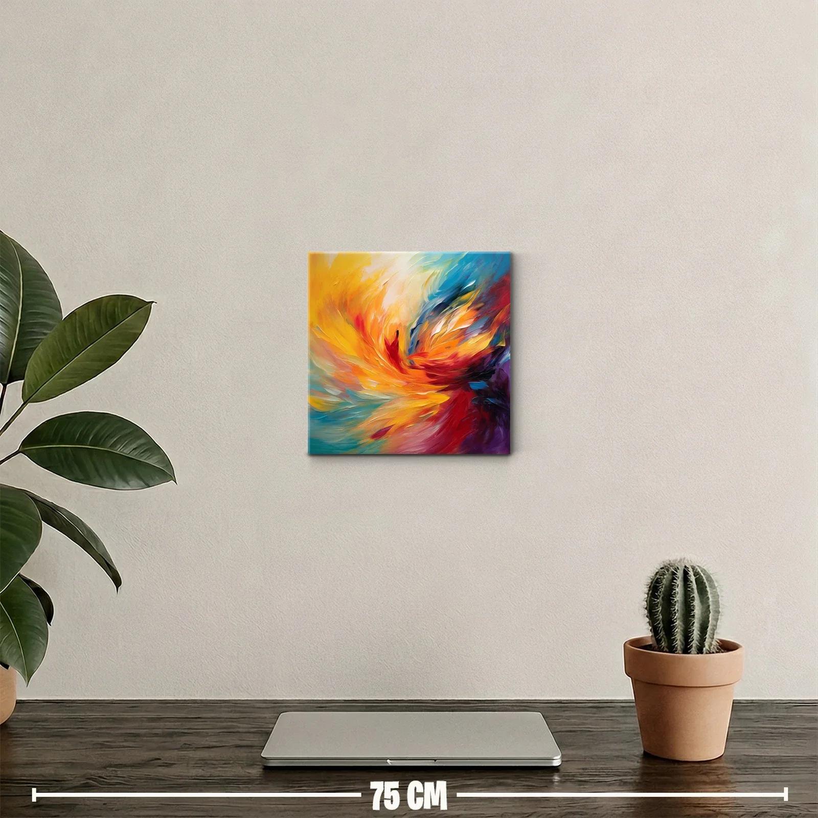 Cuadro abstracto energético en tonos cálidos y fríos vibrantes — miniatura 2
