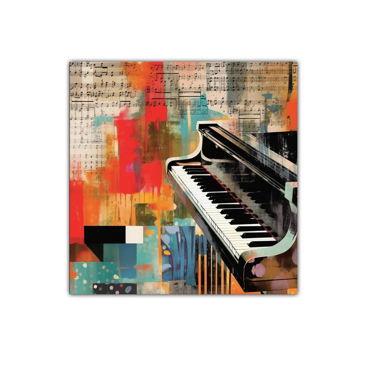 Cuadro decorativo piano con vibrantes notas musicales y color — imagen principal