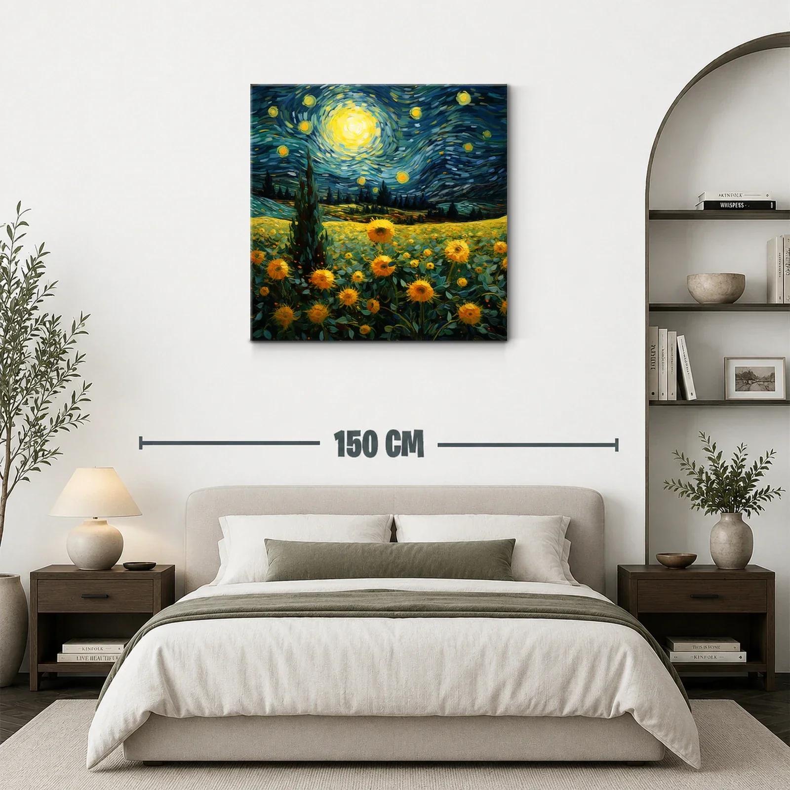Campo de girasoles bajo cielo estrellado vibrante — miniatura 3