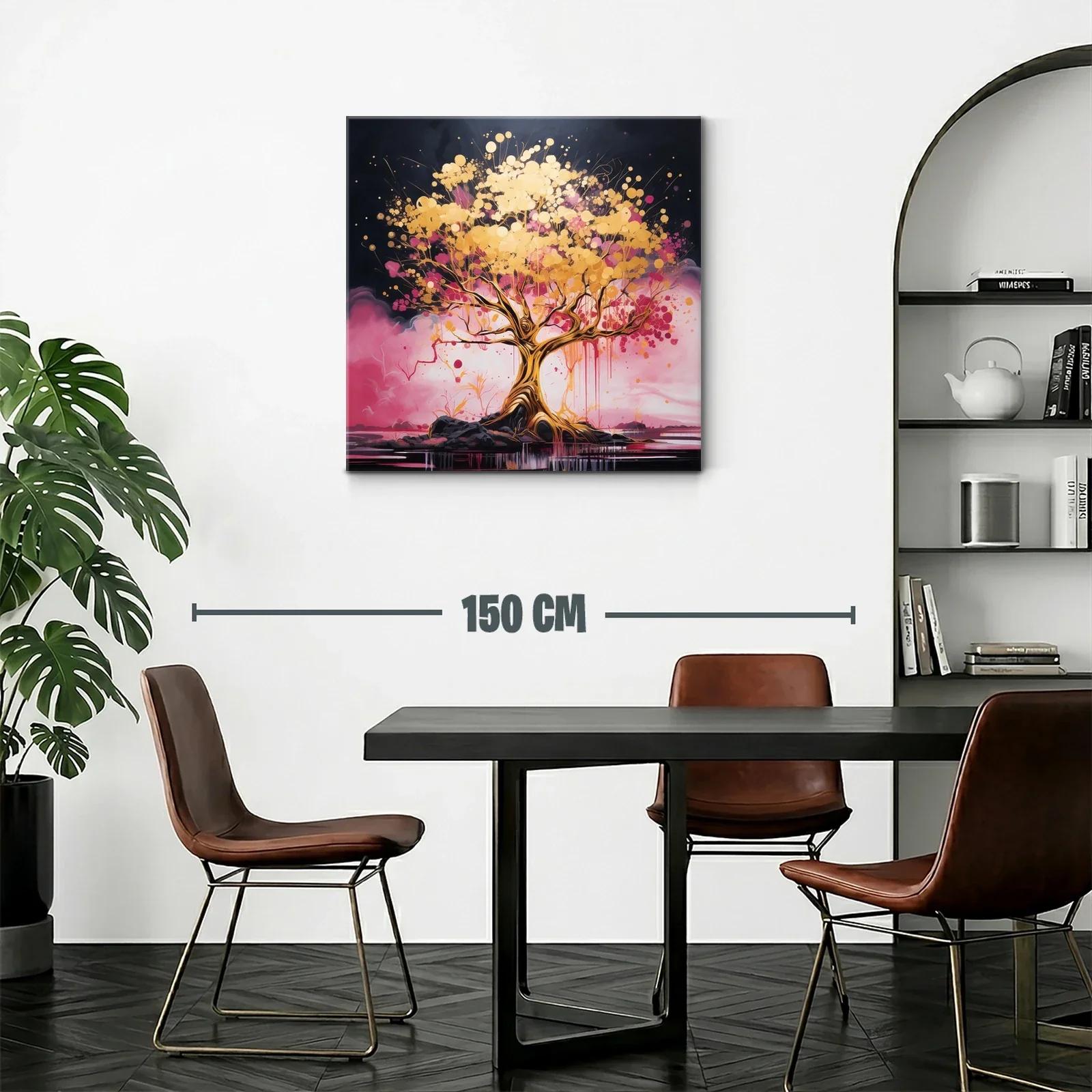 Árbol dorado con vibrantes tonos rosas sobre fondo oscuro — miniatura 2