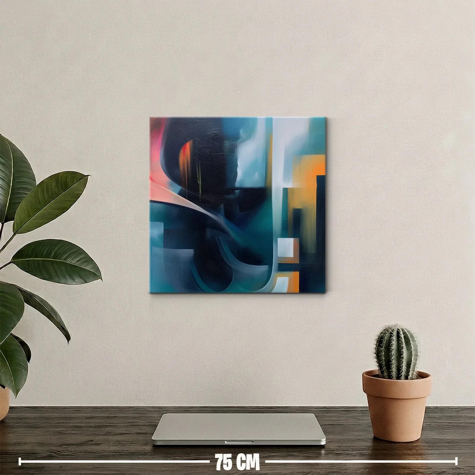 Cuadro abstracto con tonos oscuros y acentos cálidos — miniatura 2