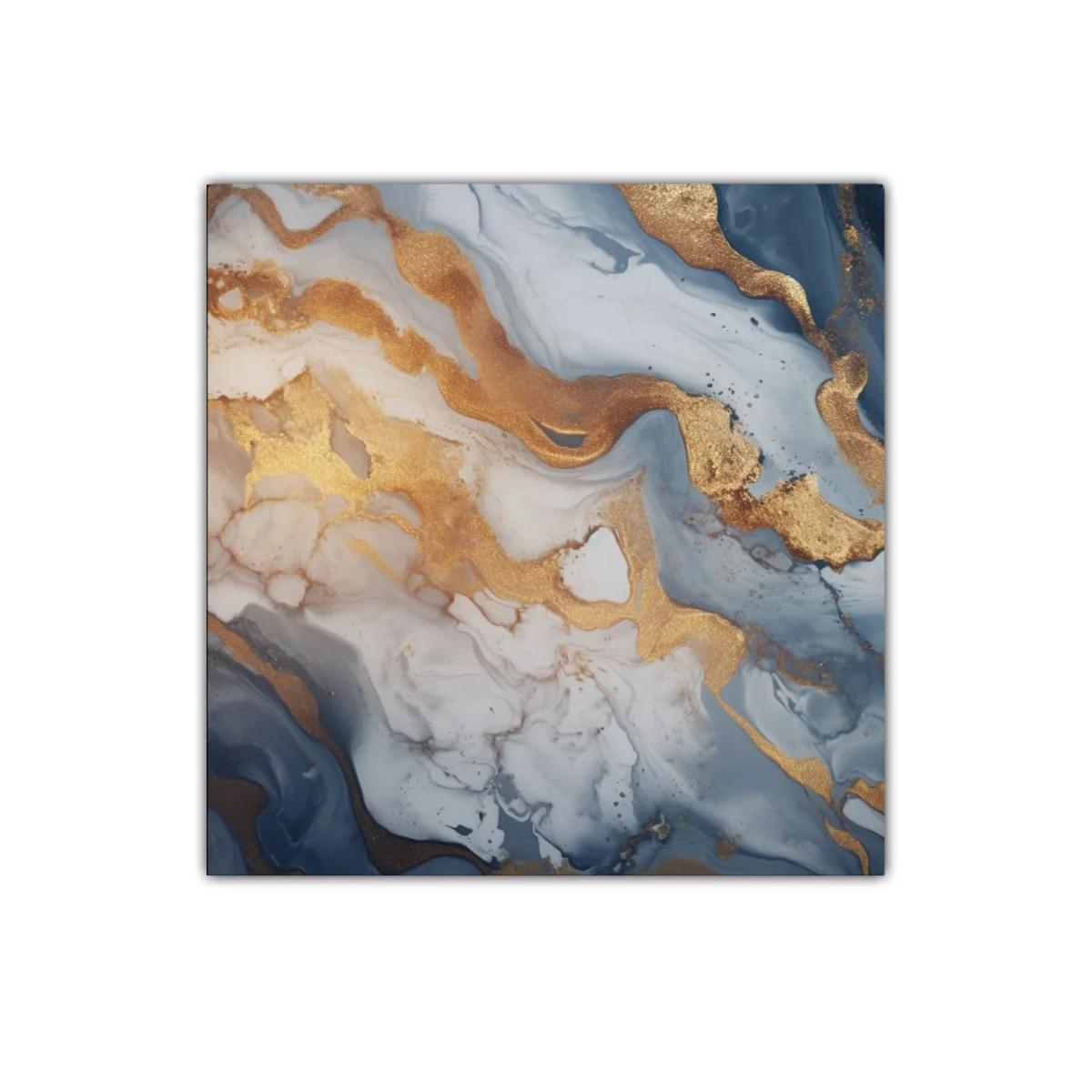 Cuadro abstracto con tonos dorados y azul grisáceo — imagen principal
