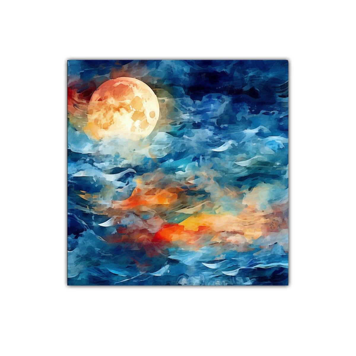 Cuadro decorativo luna llena y nubes en tonos azules y naranjas — imagen principal