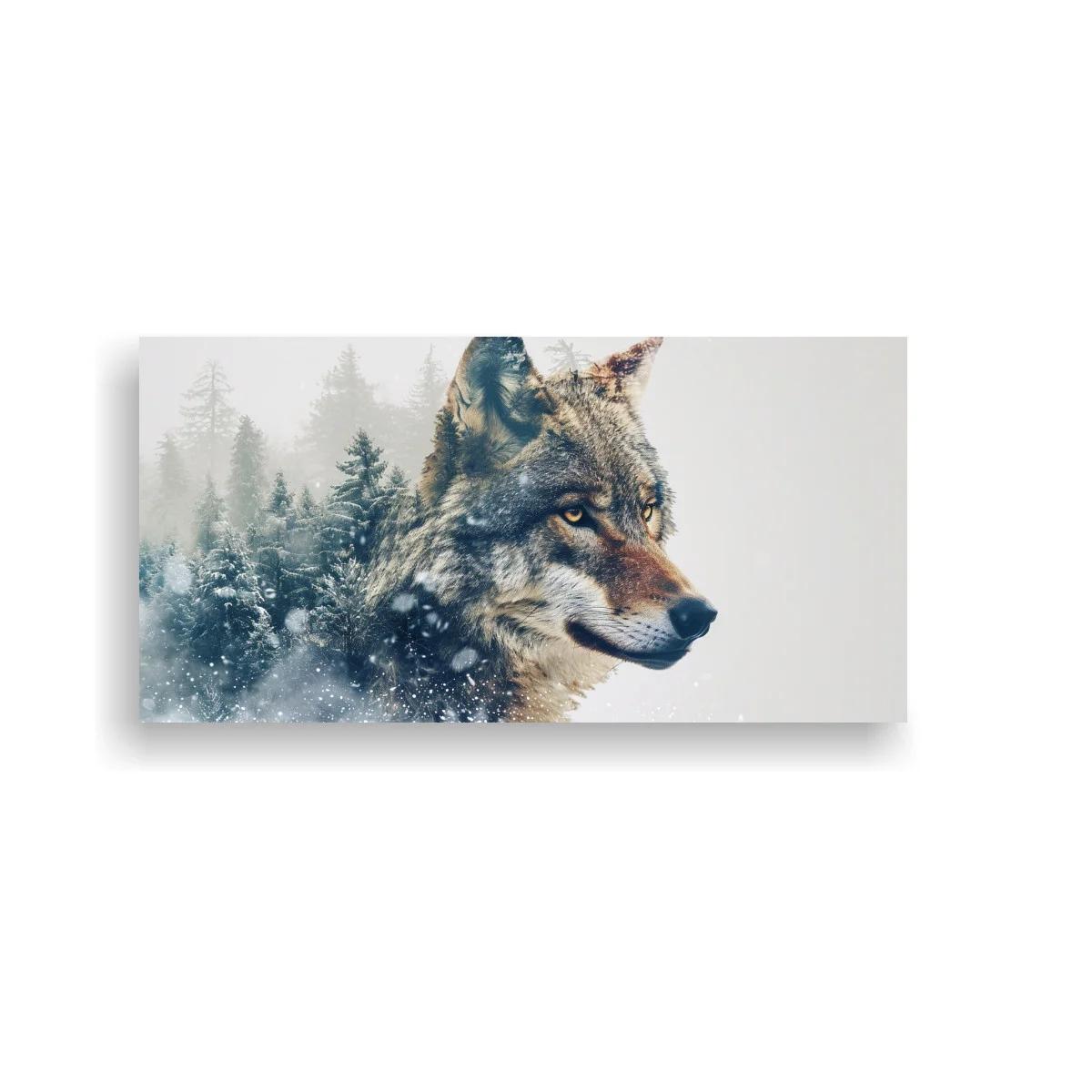 Cuadro lobo gris con bosque de coníferas y nieve — imagen principal