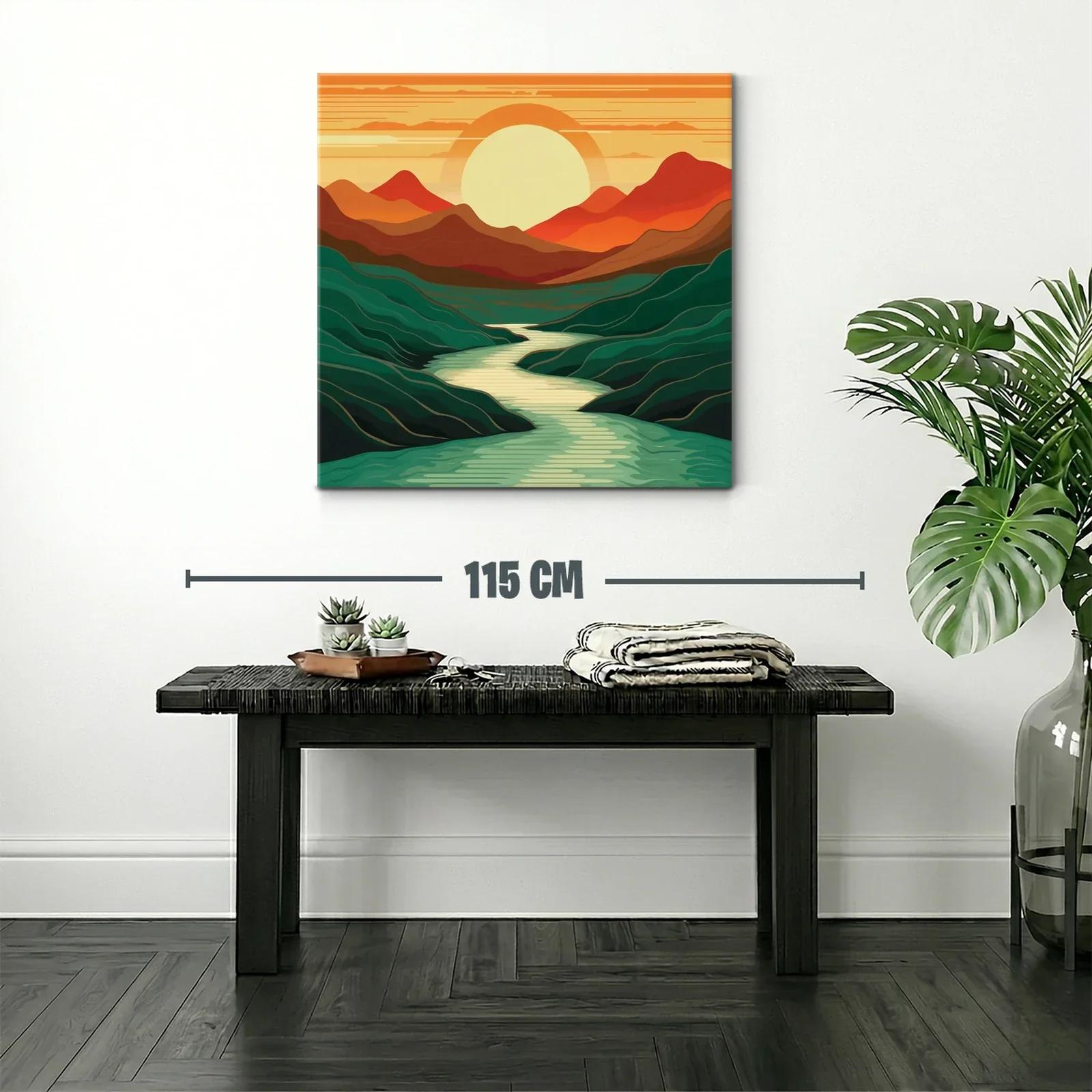 Paisaje con río serpenteante y sol poniente cálido — miniatura 2