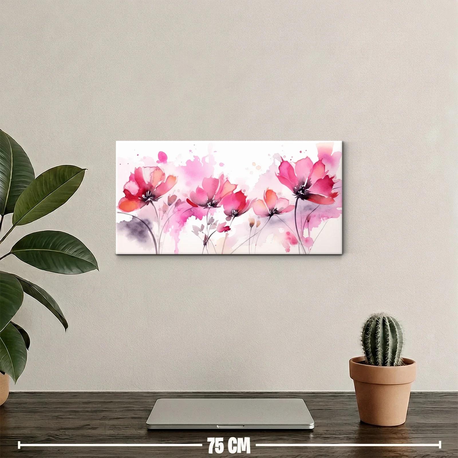 Cuadro amapolas rosadas con salpicaduras de acuarela — miniatura 2