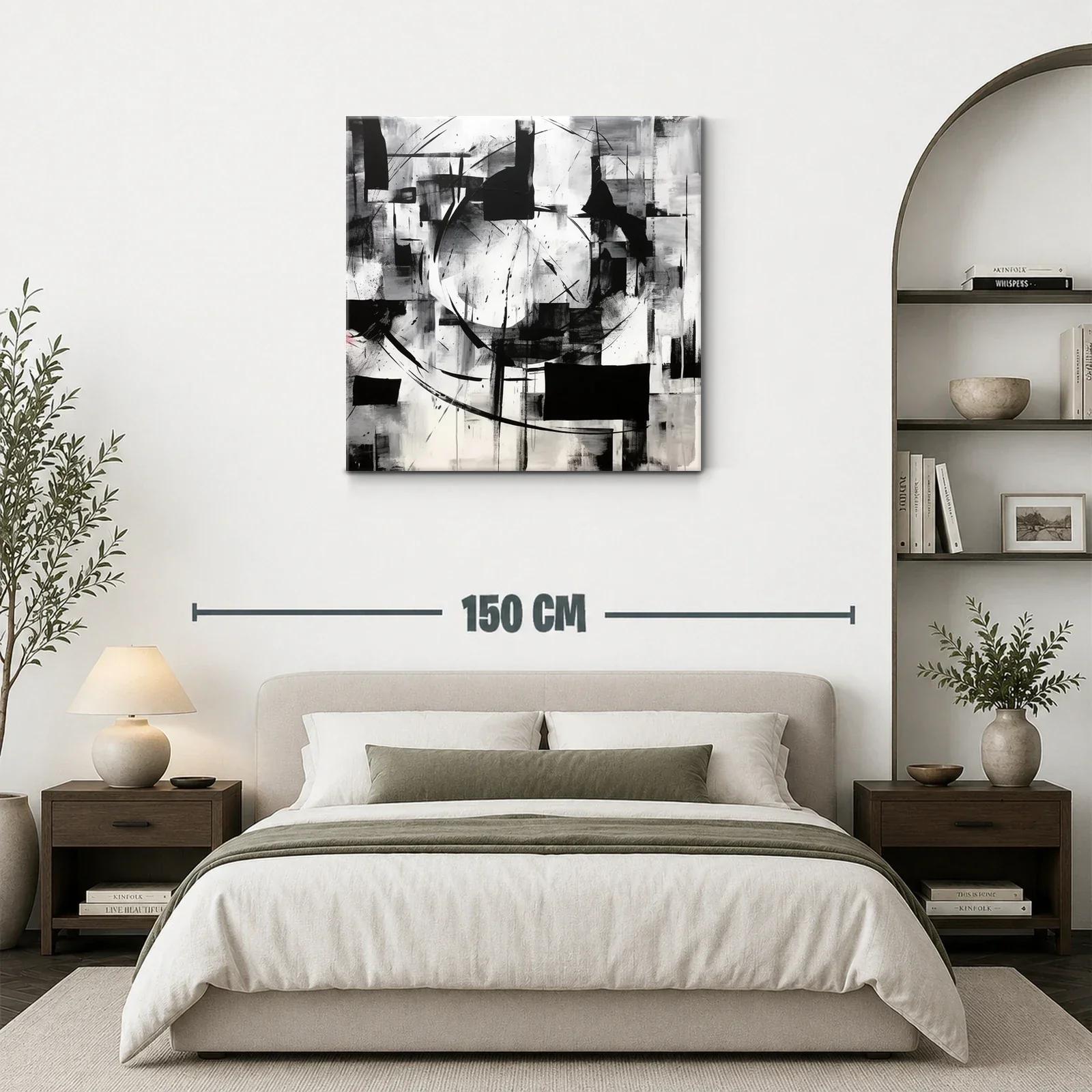Cuadro abstracto en blanco y negro con formas geométricas — miniatura 3
