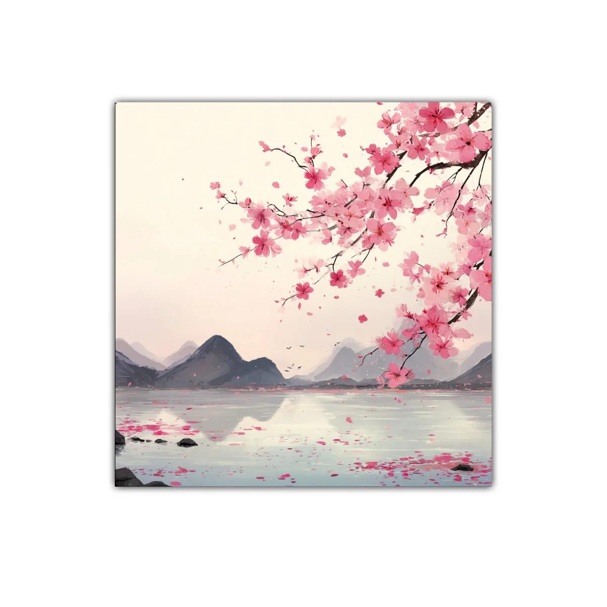 Serena escena con flores de cerezo en paisajes montañosos — imagen principal