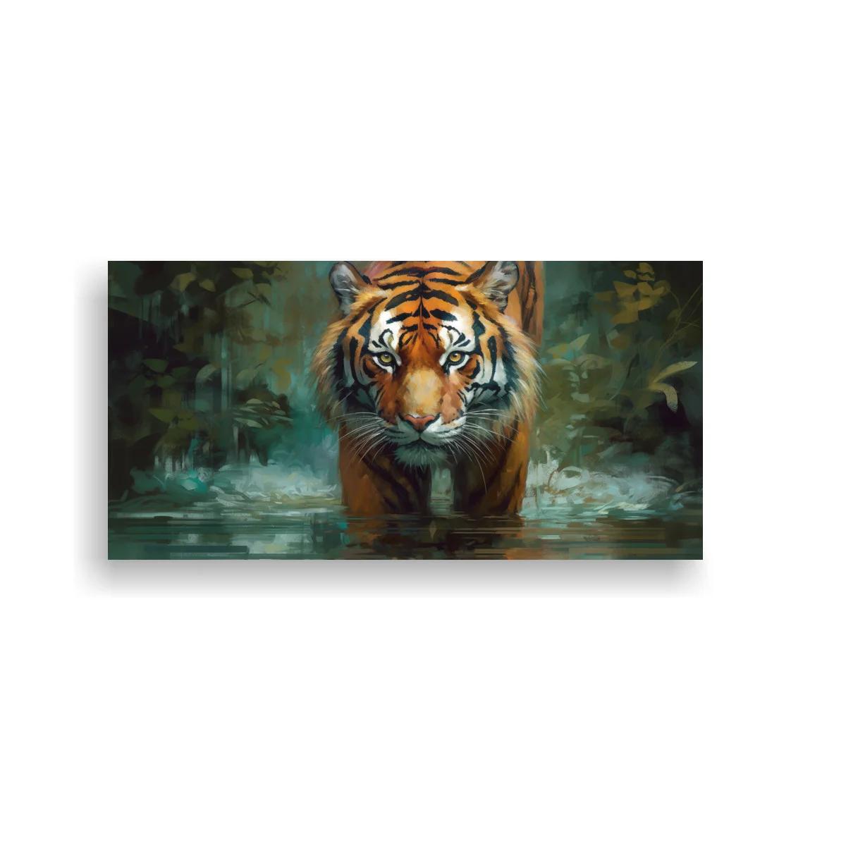 Cuadro tigre avanzando por agua