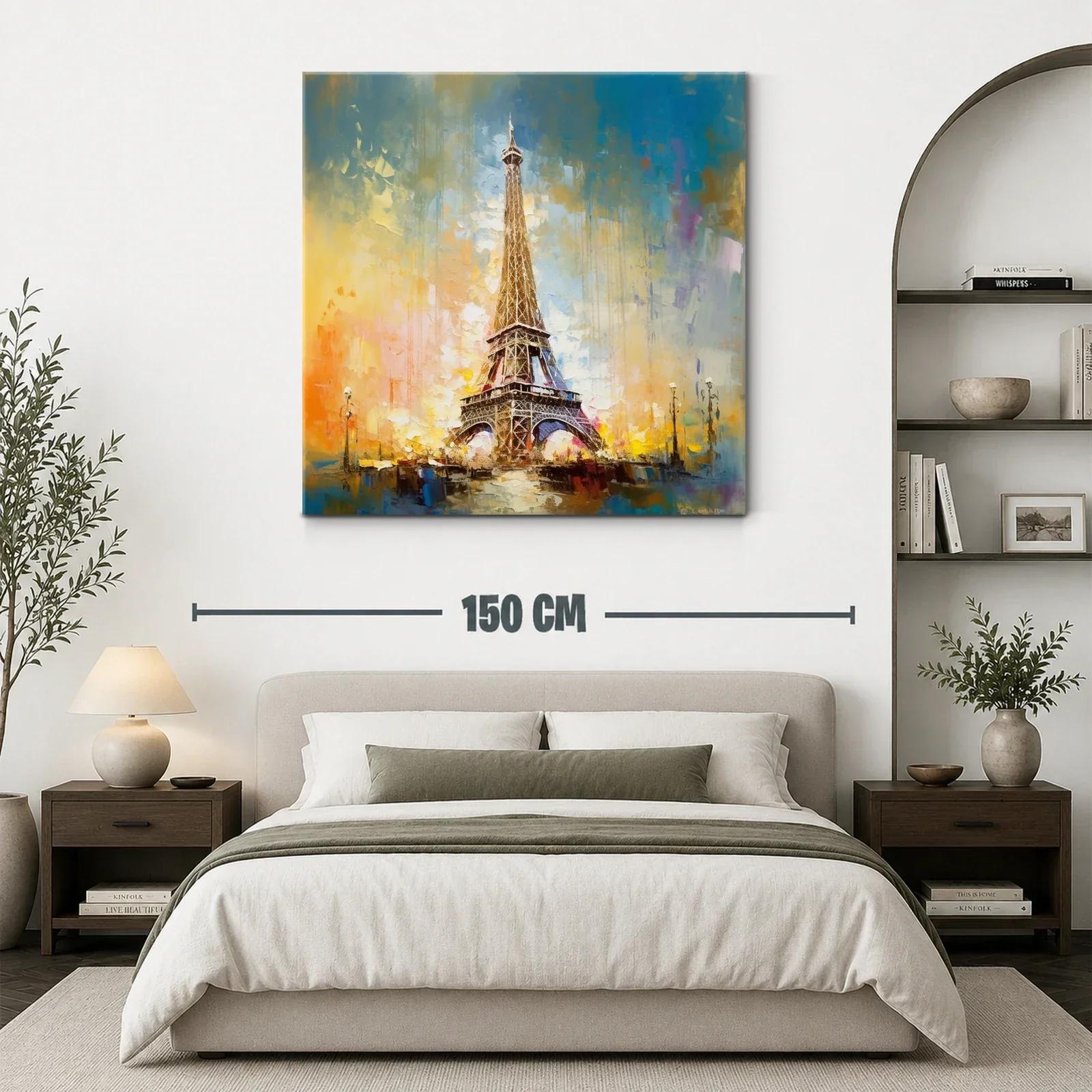 Cuadro Torre Eiffel con tonos cálidos y cielo azul brillante — miniatura 3
