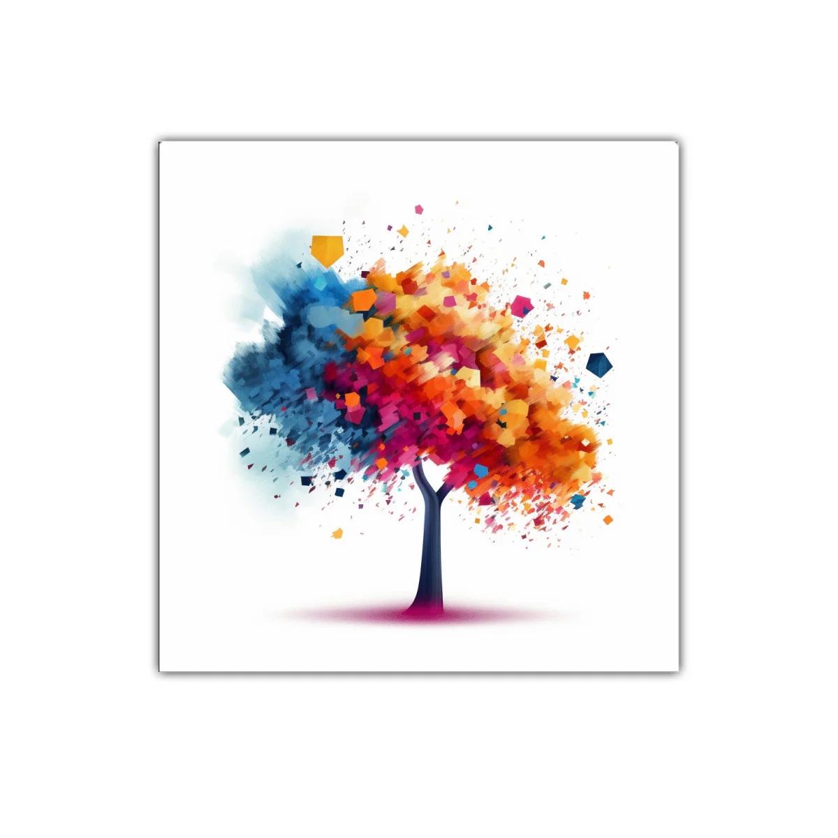 Árbol colorido con explosión abstracta de formas geométricas — imagen principal