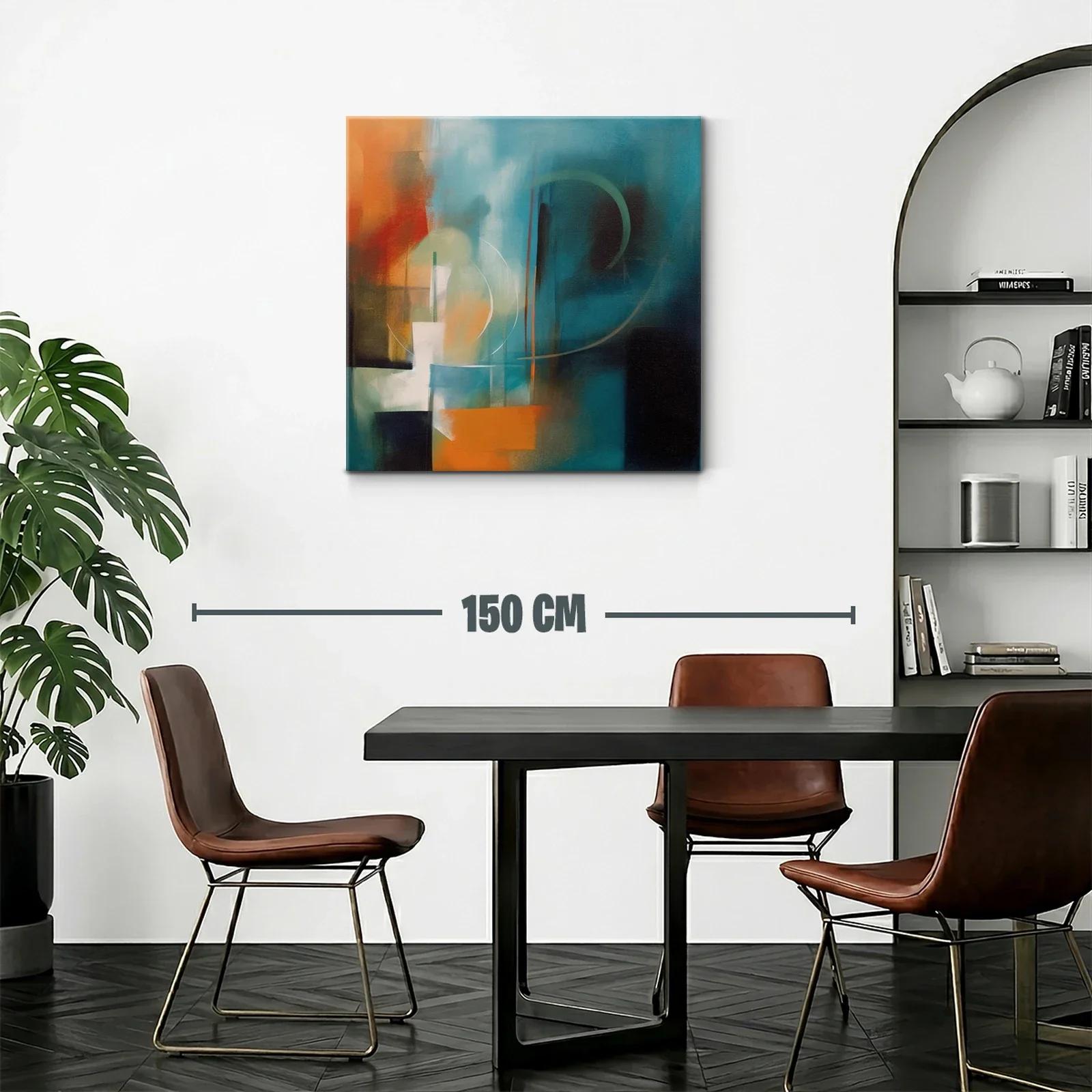 Cuadro abstracto en tonos turquesa y naranja cálido — miniatura 2