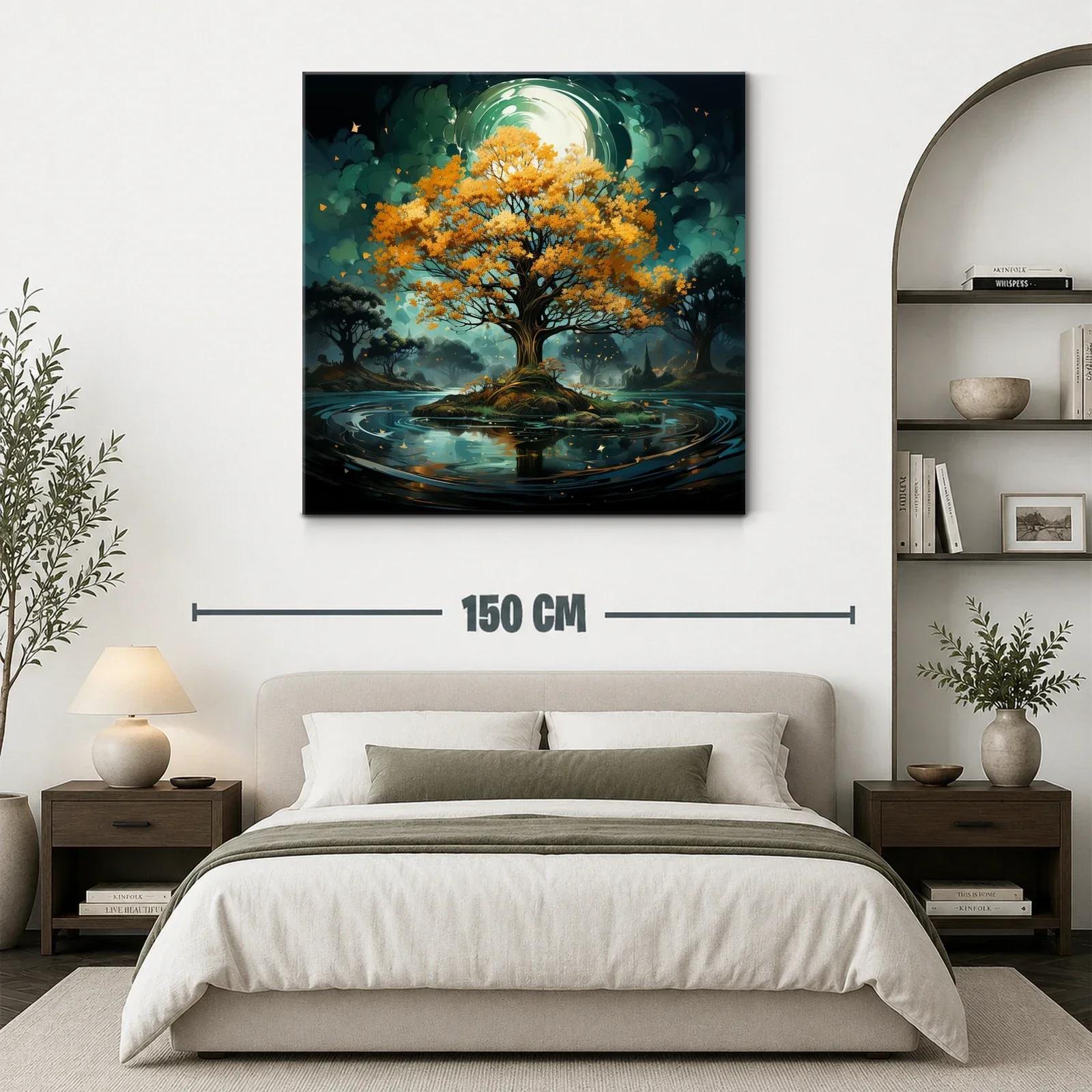Árbol dorado en isla mágica con reflejos en agua — miniatura 3