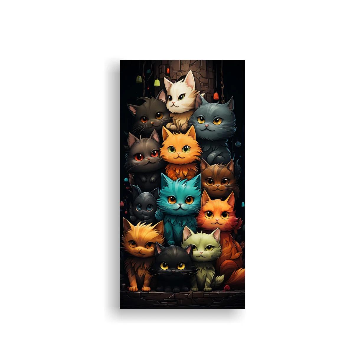 Cuadro grupo de gatos de ojos grandes con luces nocturnas
