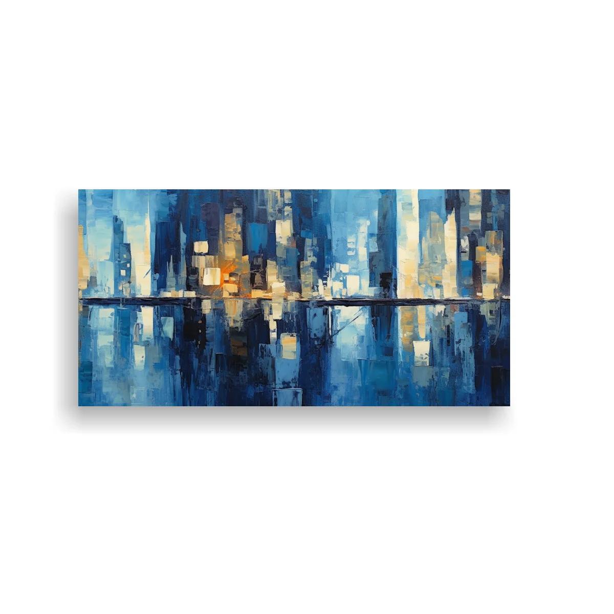 Cuadro skyline urbano con reflejo en agua oscura — imagen principal