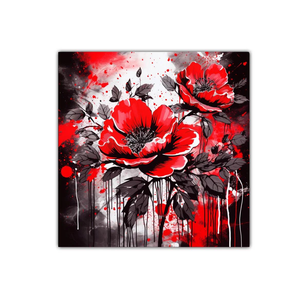 Cuadro floral con amapolas rojas y contraste oscuro