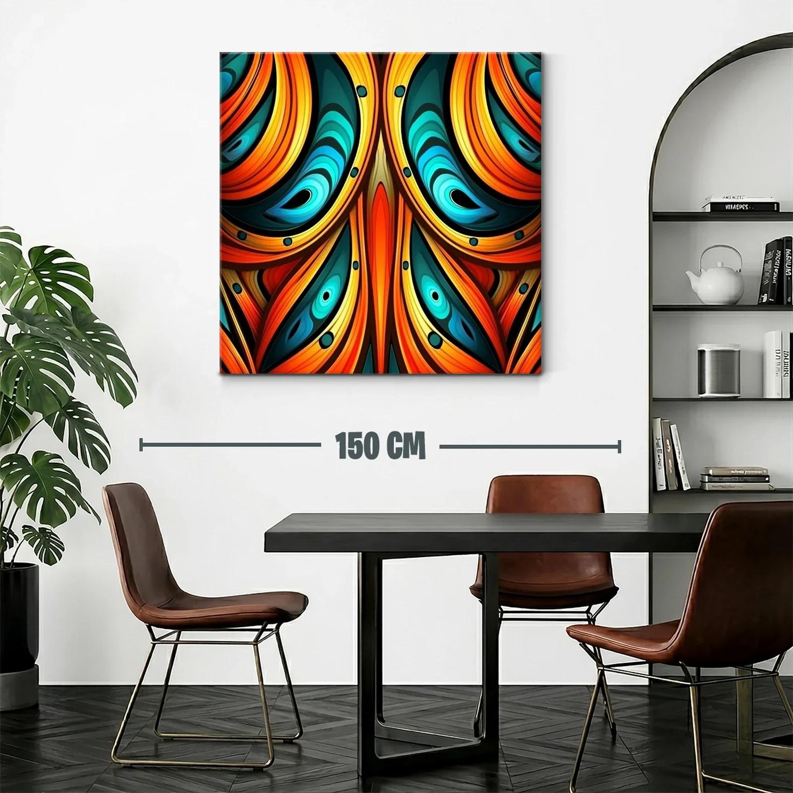 Cuadro abstracto con formas curvas en tonos cálidos y fríos — miniatura 2
