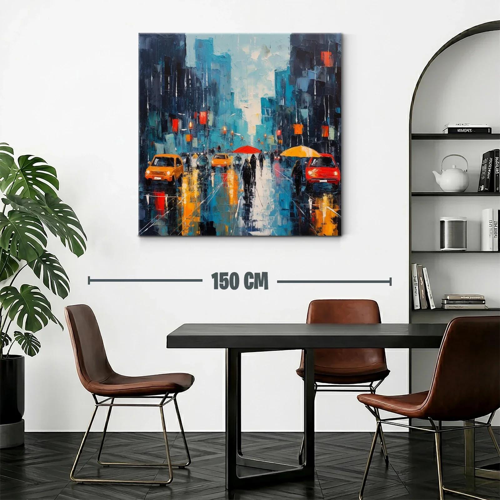 Cuadro urbano con paraguas en tonos vibrantes y contrastes — miniatura 2