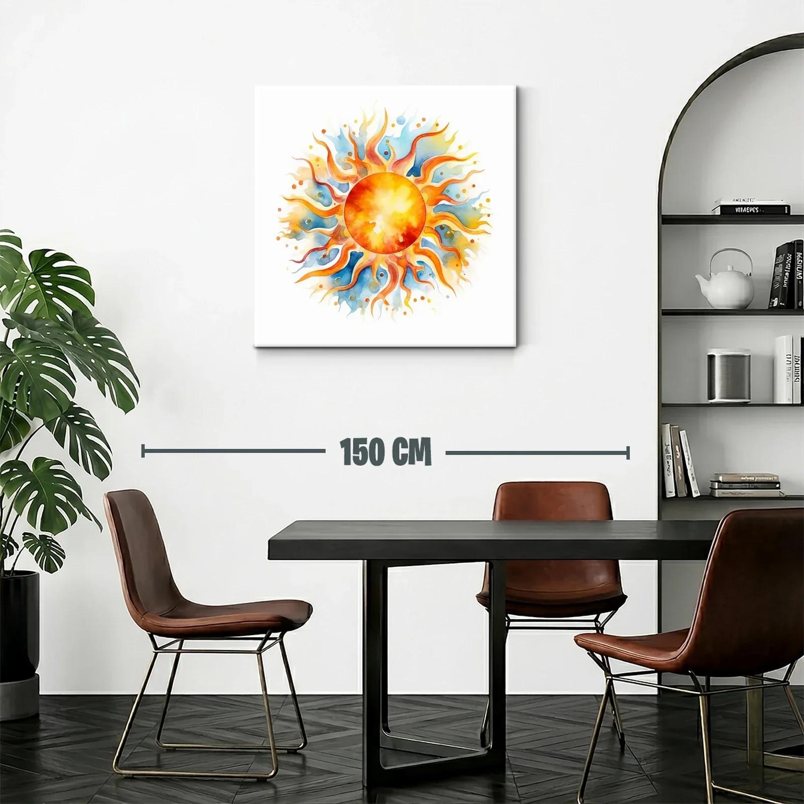 Sol radiante con flamas naranjas y tonos azules de acuarela — miniatura 2