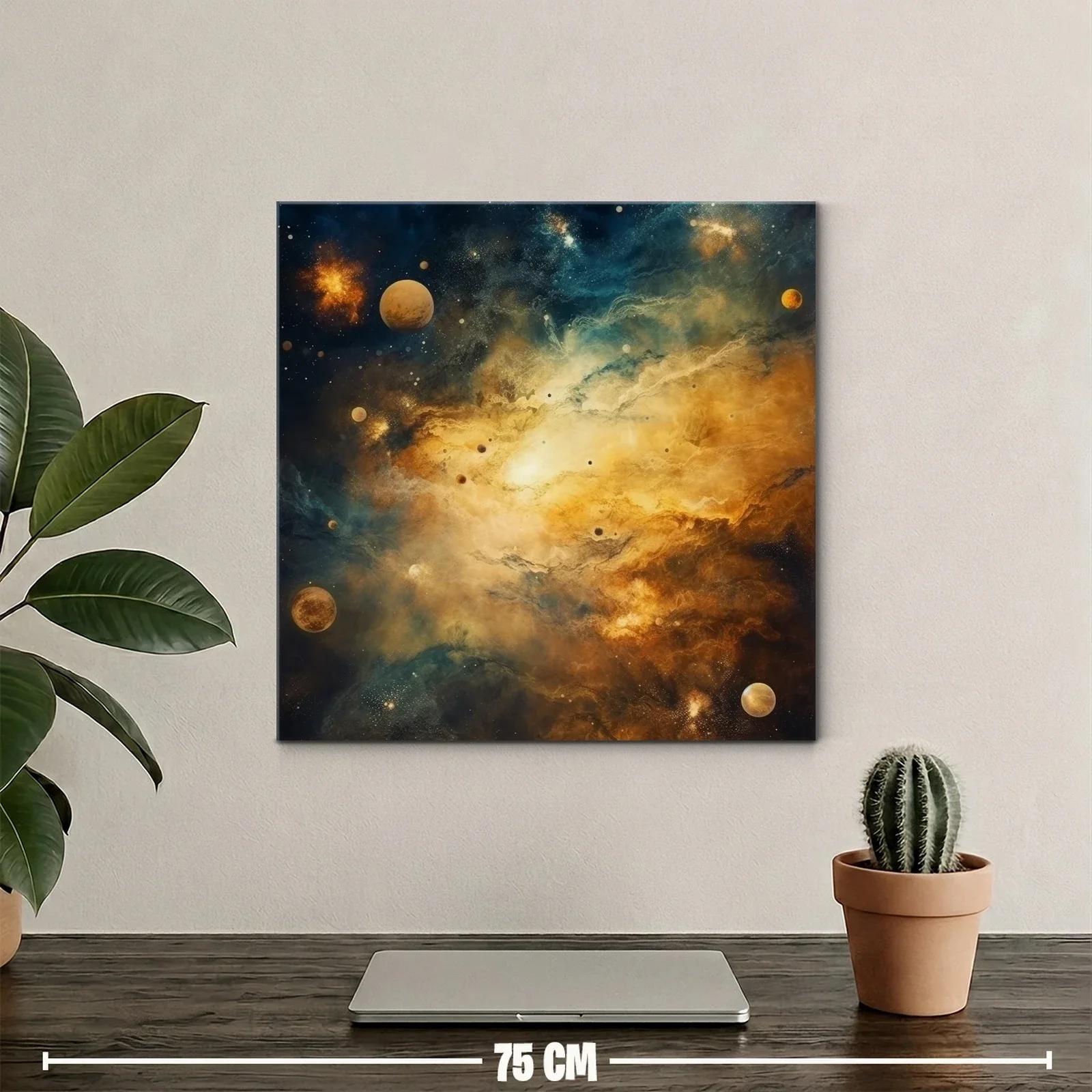 Galaxia brillante entre mundos y estrellas doradas — miniatura 2
