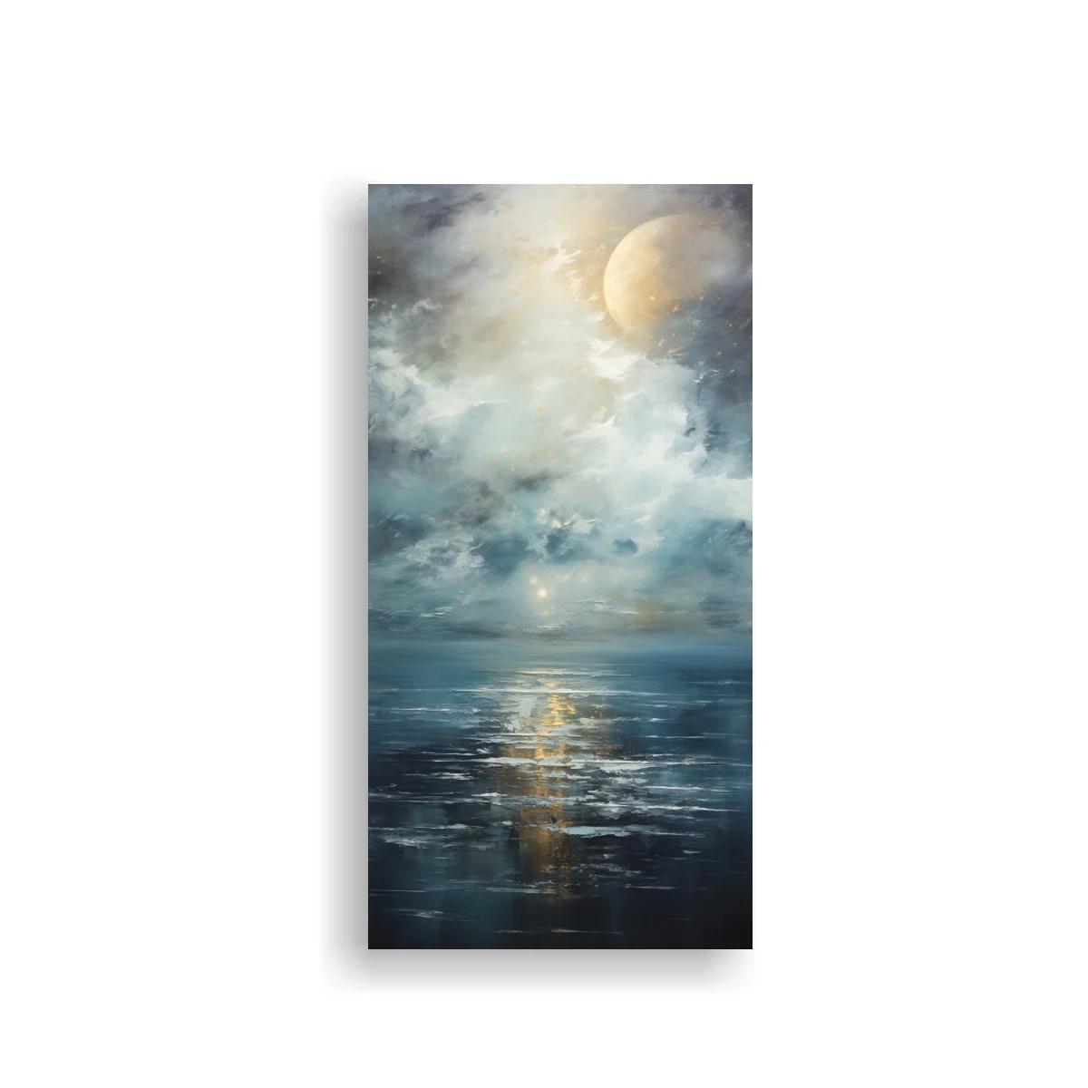 Cuadro luna sobre el mar con reflejo plateado