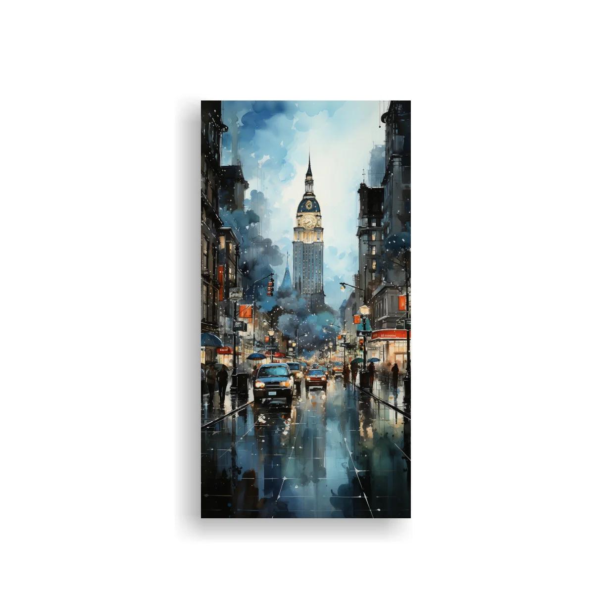 Cuadro Big Ben con calle lluviosa y reflejos urbanos