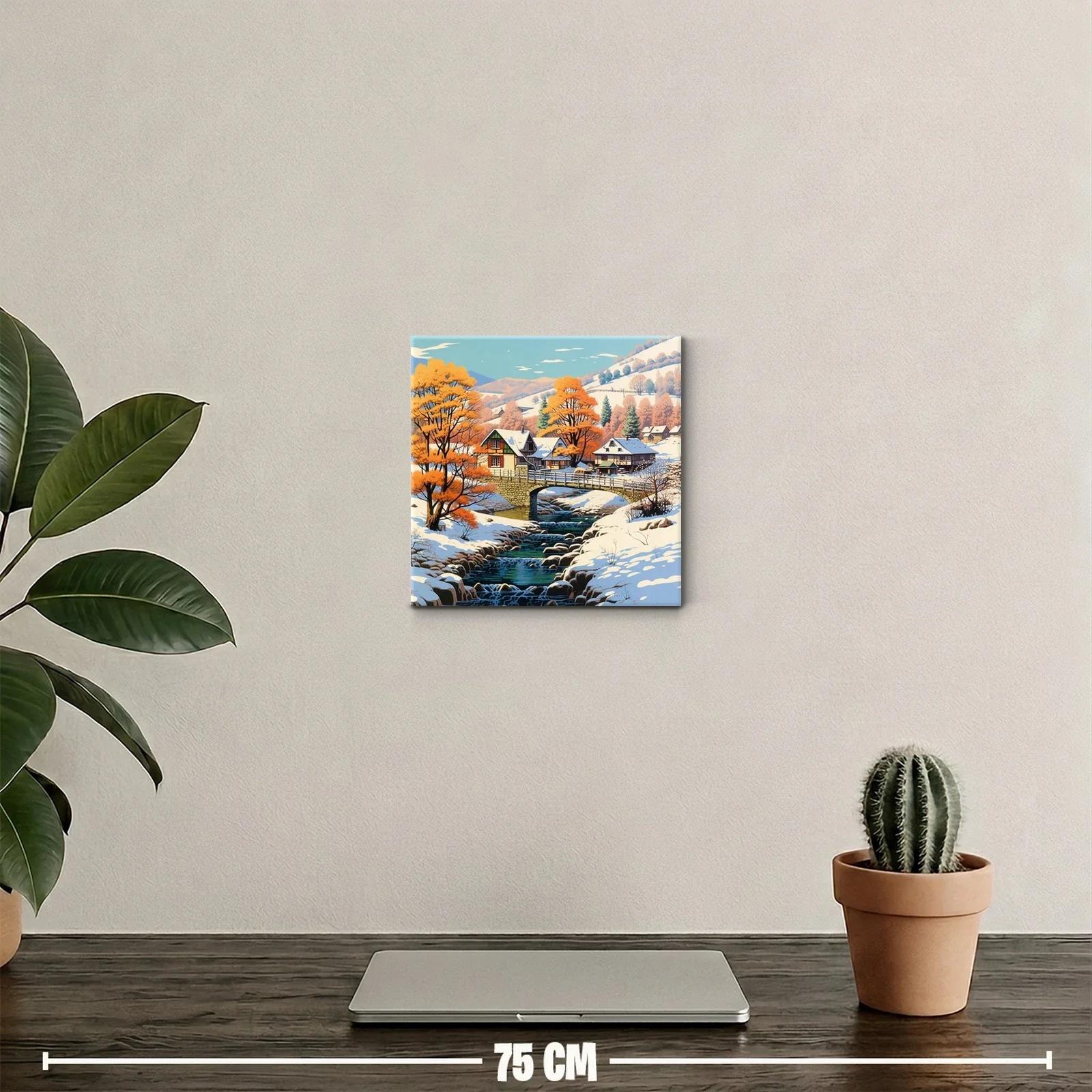 Paisaje invernal con río y árboles en tonos cálidos — miniatura 2