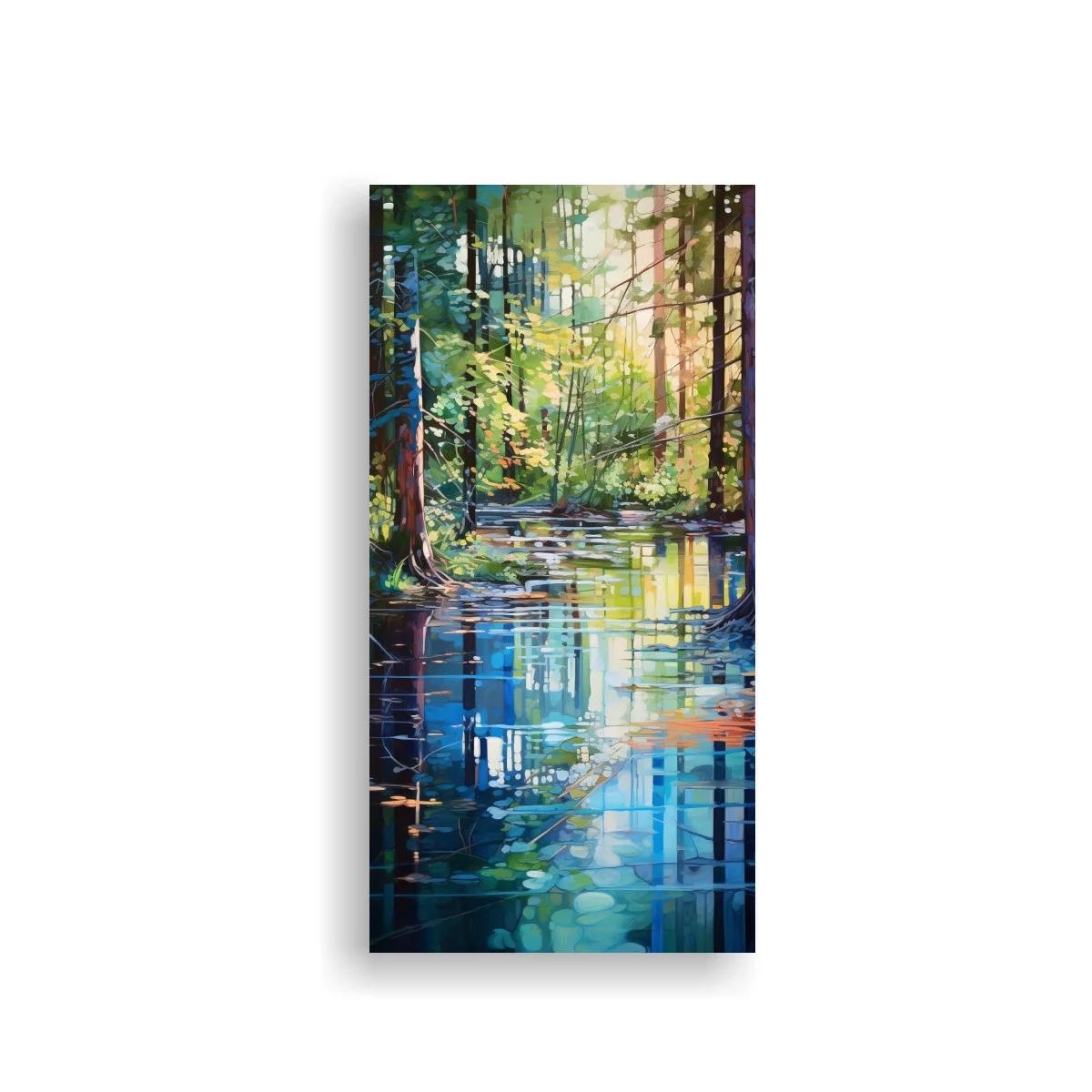 Cuadro bosque junto a un estanque con reflejos azulados — imagen principal