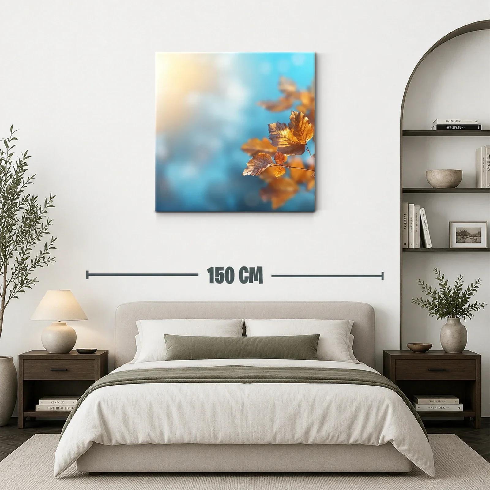 Hojas otoñales con fondo difuminado azul y luz cálida — miniatura 3