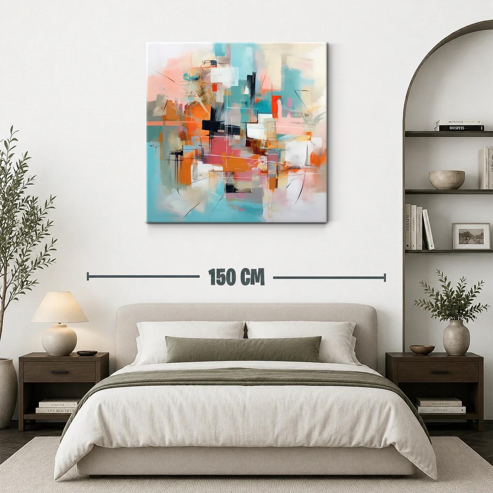 Cuadro abstracto con tonos cálidos y fríos en armonía — miniatura 3