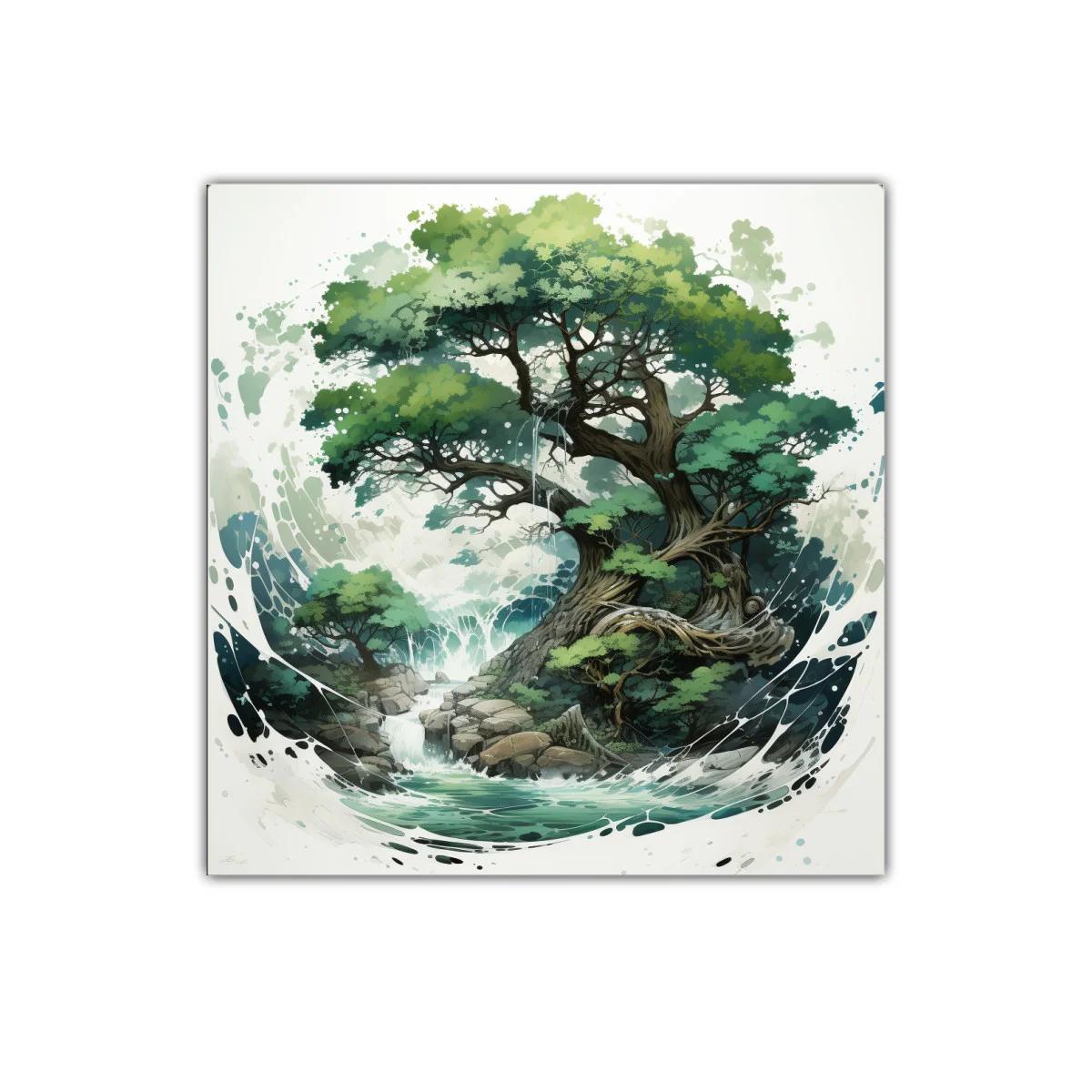 Árbol Majestuoso con Cascada en Escena Natural — imagen principal