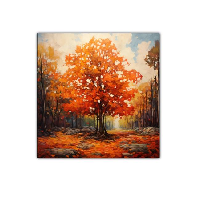 Bosque otoñal con árbol de follaje naranja vivo