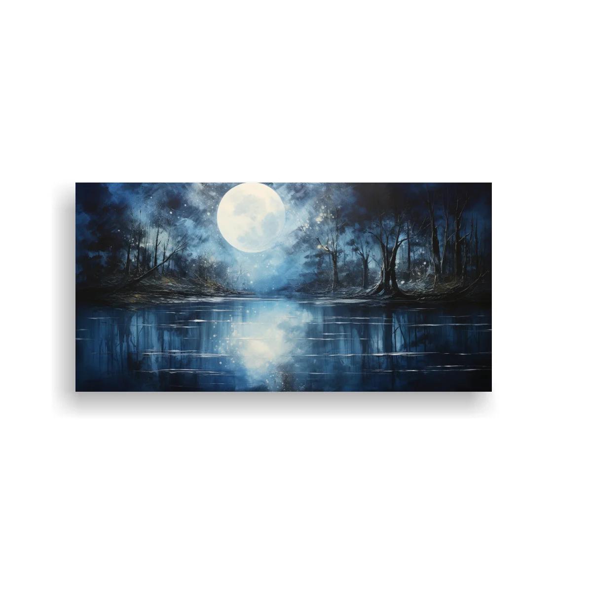 Cuadro luna llena sobre un lago con reflejo plateado — imagen principal