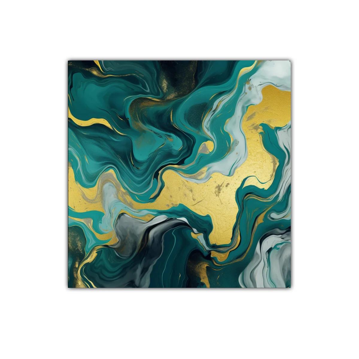Cuadro decorativo abstracto con tonos dorados y verdes