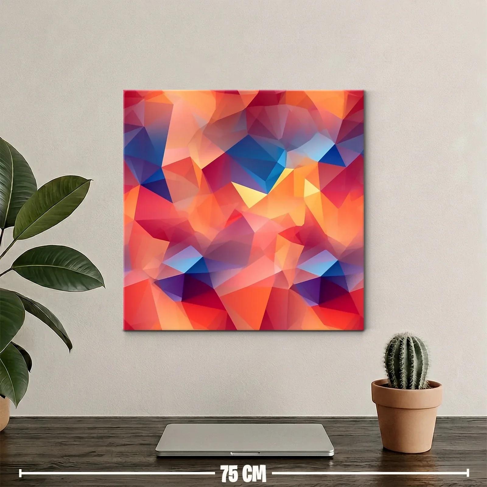 Cuadro abstracto con triángulos en tonos cálidos y fríos — miniatura 2