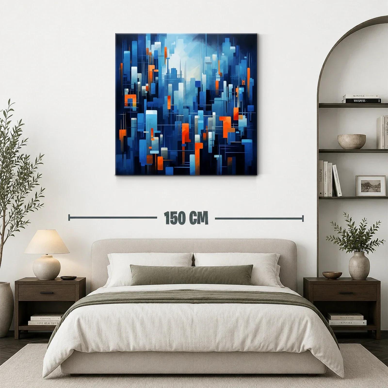 Composición abstracta en tonos azules con toques naranjas vibrantes — miniatura 3
