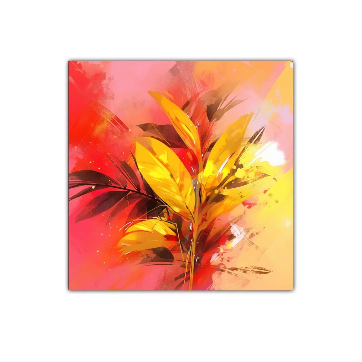 Cuadro decorativo moderno con hojas en tonos cálidos — imagen principal