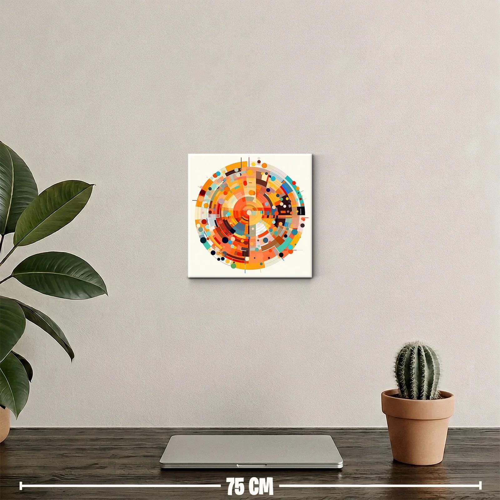Cuadro circular con vibrantes colores cálidos y detalles geométricos — miniatura 2