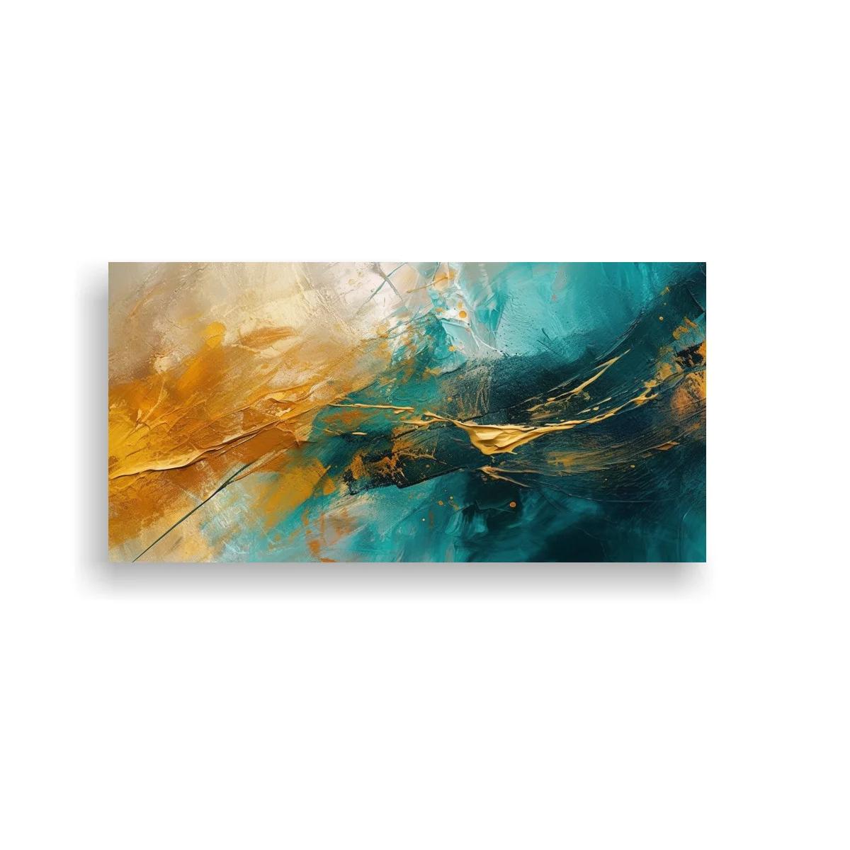 Cuadro abstracción en turquesa y dorado con textura espesa
