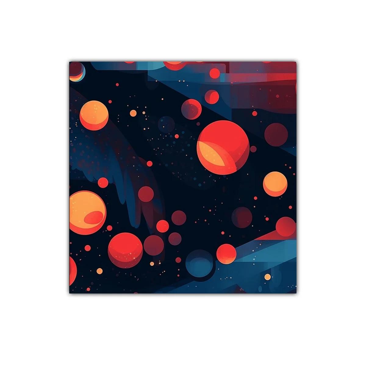 Composición abstracta en rojo y azul con esferas vibrantes — imagen principal