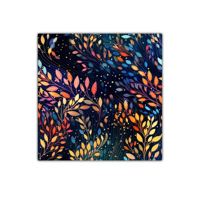 Cuadro decorativo con hojas vibrantes sobre fondo oscuro