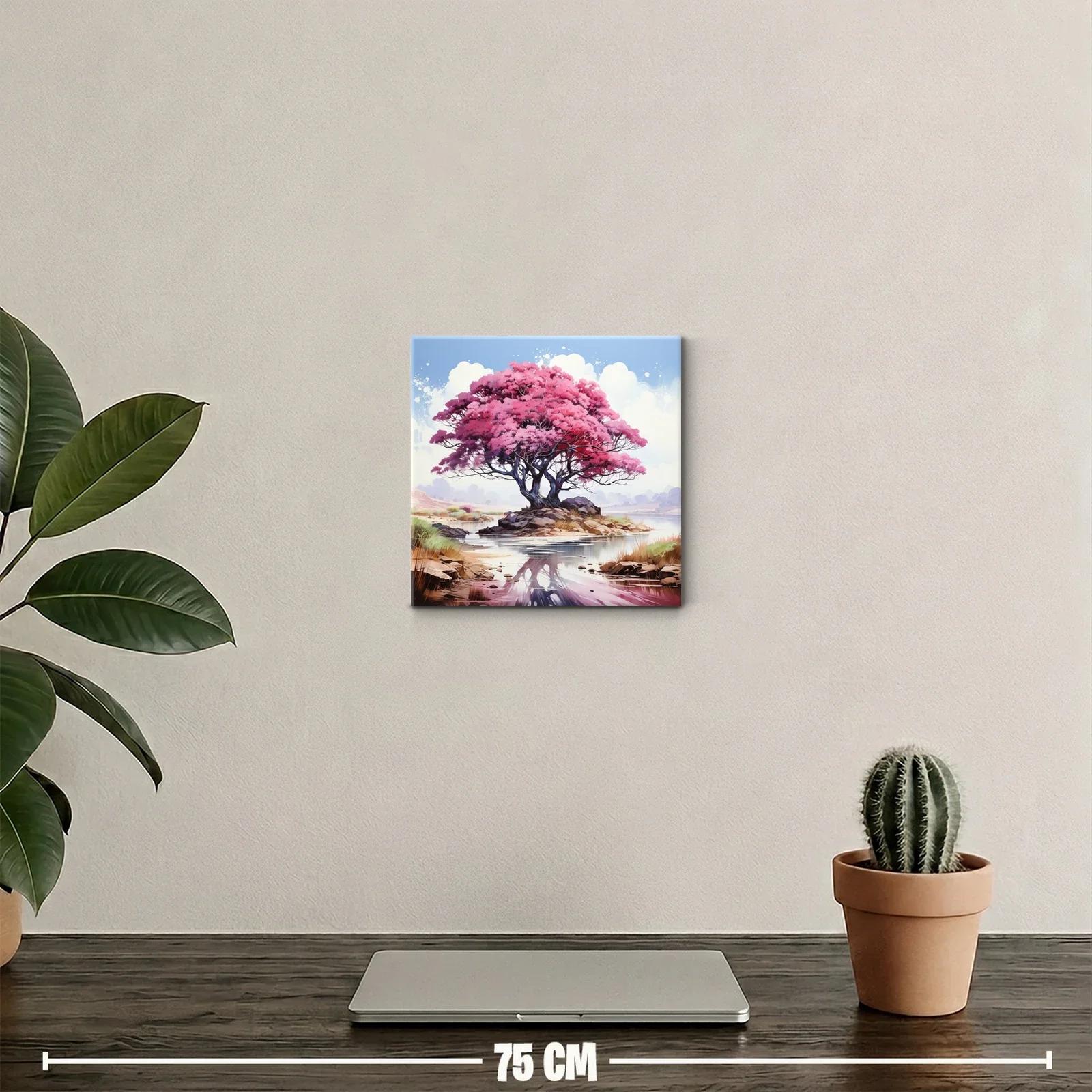 Árbol rosa reflejado en un lago sereno y tranquilo — miniatura 2